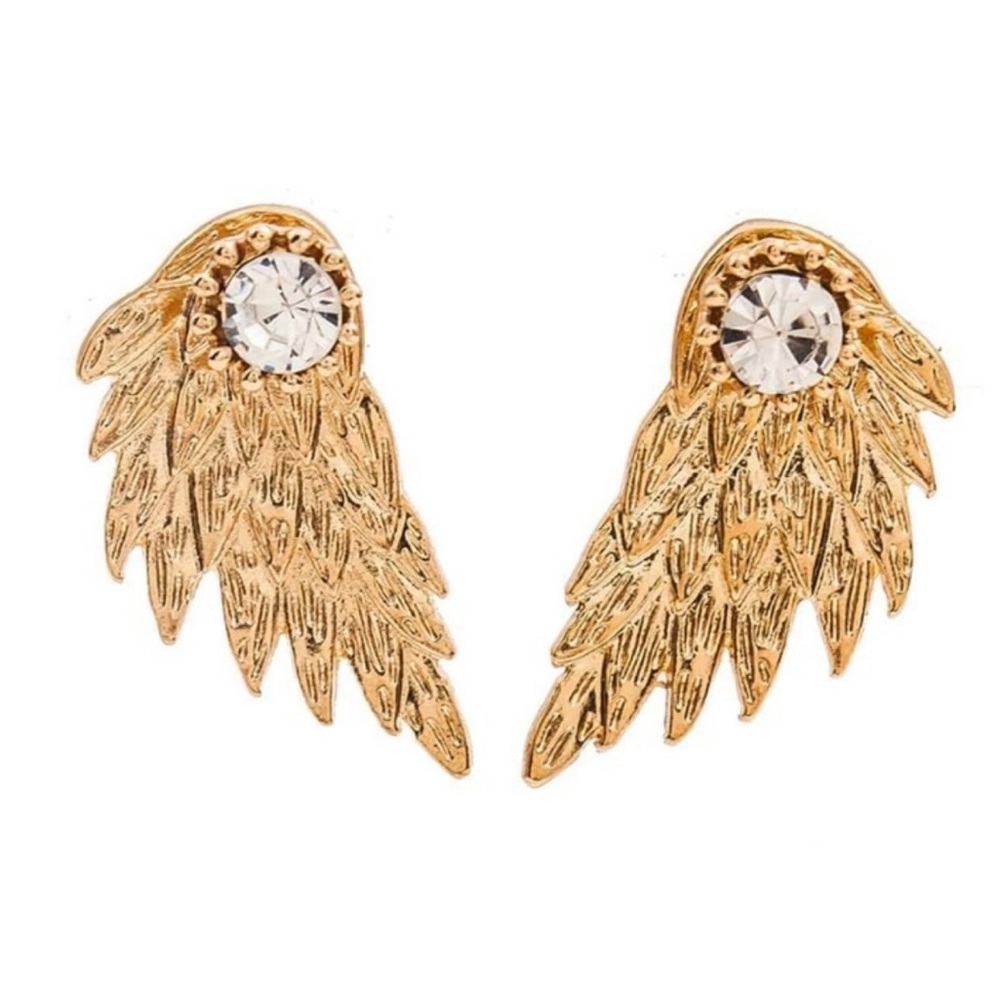 3/$30 Gold Angel Wing & Rhinestone Earrings - Picture 3 of 4